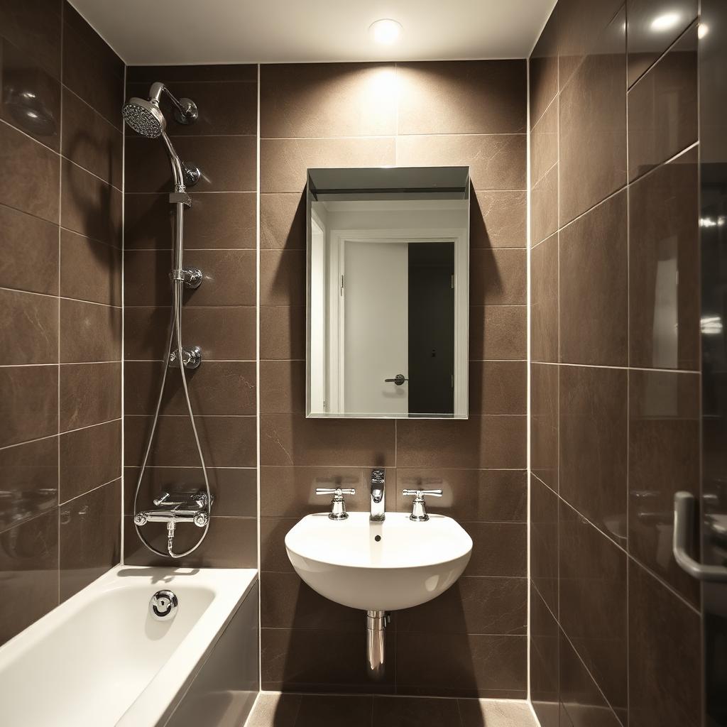 Bright bathroom with sparkling tile and mirror after a thorough professional reset