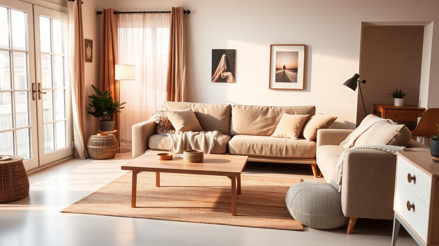 Cozy well maintained living room with plants and soft light