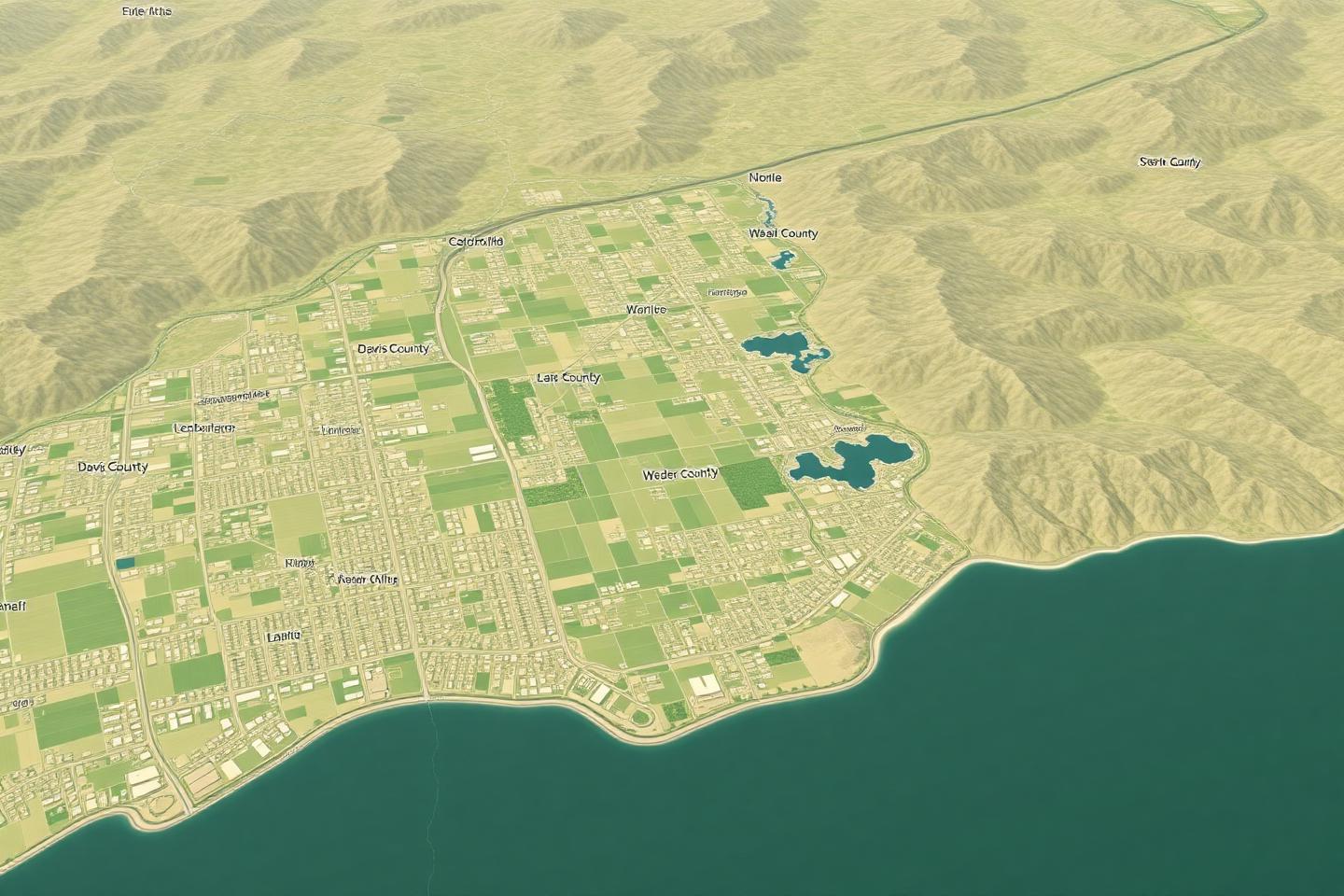 aerial satellite view of Northern Utah Davis County and Weber County region, showing cities Clinton 